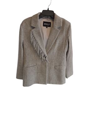 NVLT Size Small Women's NEW Gray Fringe-Trim Wool-Blend Blazer